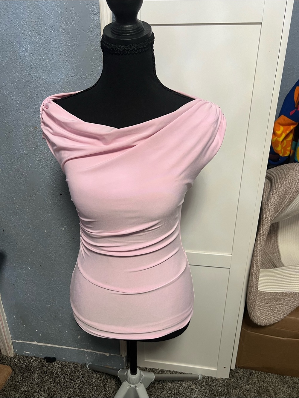 Aritzia  Pink Draped Off-Shoulder Stretch Top